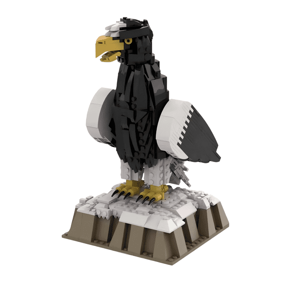 Steller's Sea Eagle Building Block Set with Snowy Rock Base, Creative Birthday Gift, Home Office Table Centerpiece