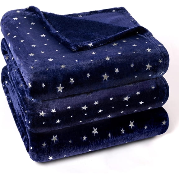 Stellhome Spring/Fall Bed Blanket, Ultra Soft Luxury Warm Fleece Star Throw Blanket for Sofa Bedroom (King Size 90"x108",Navy Blue)