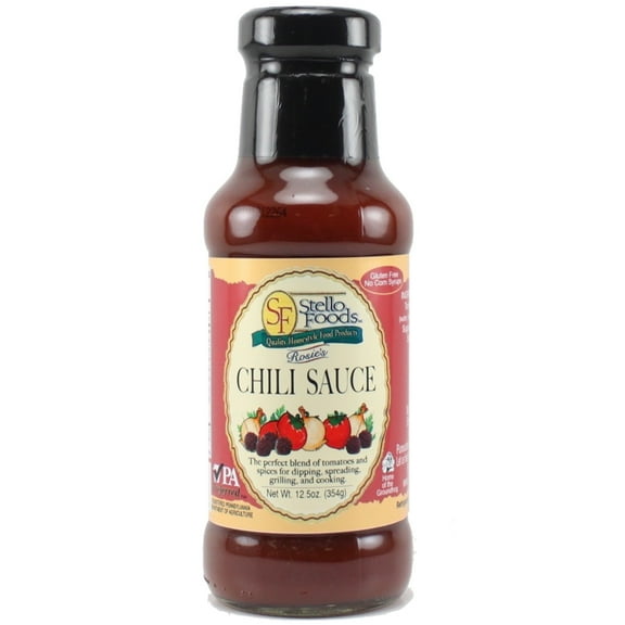 Stello Foods - Rosie's Chili Sauce 12.5 oz, Gluten Free, No Corn Syrups, Low Calorie, Fat Free, Vegetarian, Vegan
