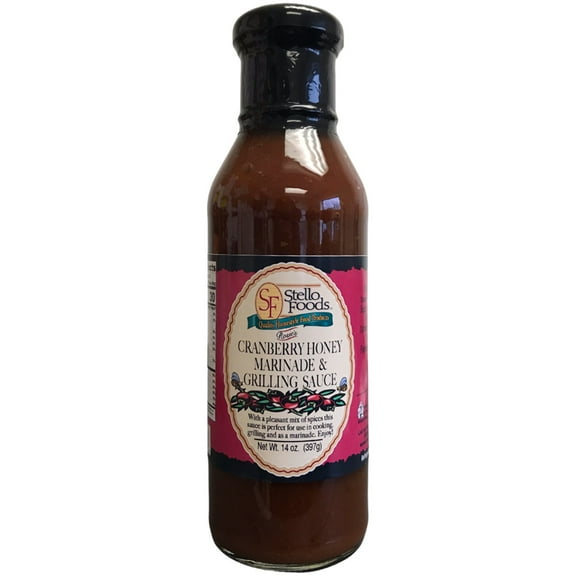 Stello Foods - Rosie's Cranberry Honey Marinade & Grilling Sauce 14 oz, Low Calories, Fat Free, Low Sodium, Cholesterol Free, Vegan, Vegetarian