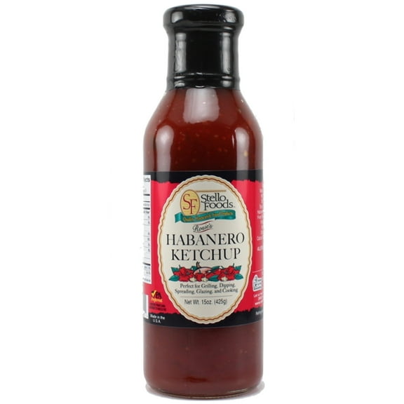 Stello Foods - Rosie's Habanero Ketchup 15 oz, Fat Free, Gluten Free, Low Calorie, No Cholesterol, Vegetarian, Vegan, No corn syrup