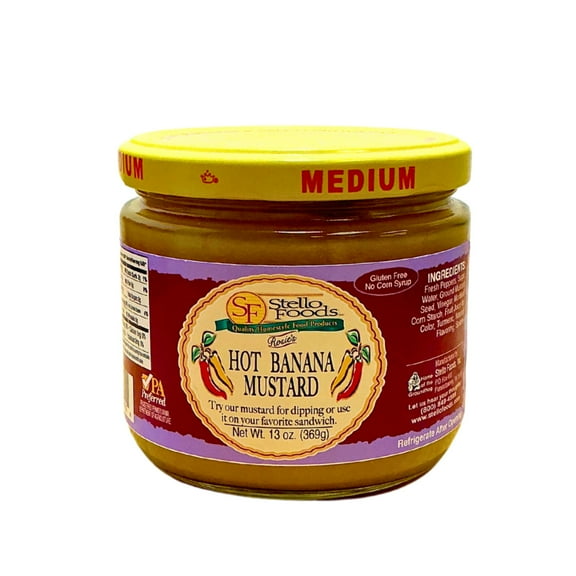 Stello Foods - Rosie's Hot Banana Mustard 12 oz, Gluten Free, No Corn Syrup, Low Calories, Fat Free, Low Carbohydrates, Low Sodium, Vegan, Vegetarian, No Cholesterol