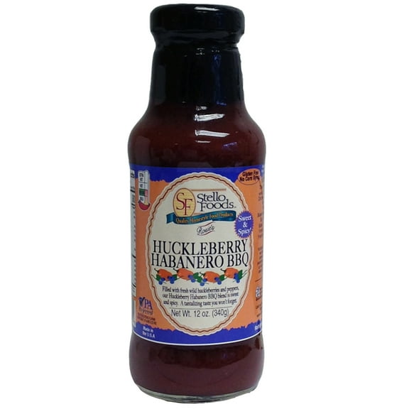 Stello Foods - Rosie's Huckleberry Habanero BBQ Sauce 12 oz, Gluten Free, No Corn Syrup, Low Calorie, Fat Free, Cholesterol Free, Low Sodium, Vegetarian, Vegan