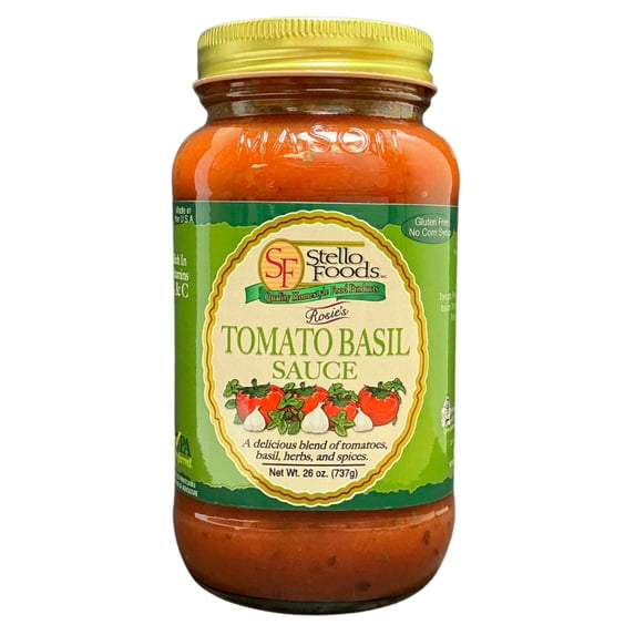 Stello Foods Rosie's Spaghetti Sauce, Tomato Basil, 25 oz