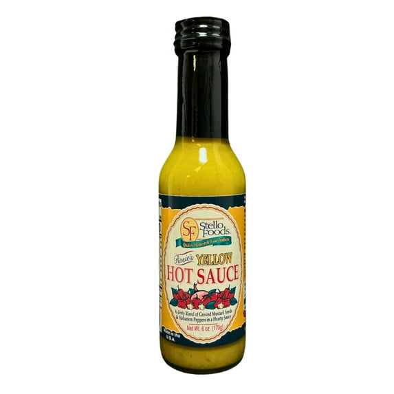 Stello Foods - Rosie's Yellow Hot Sauce 6 oz, No Preservatives, No Sugar, Vegan, Vegetarian, No Calories, Low Sodium, Calorie Free, Cholesterol Free, Gluten Free