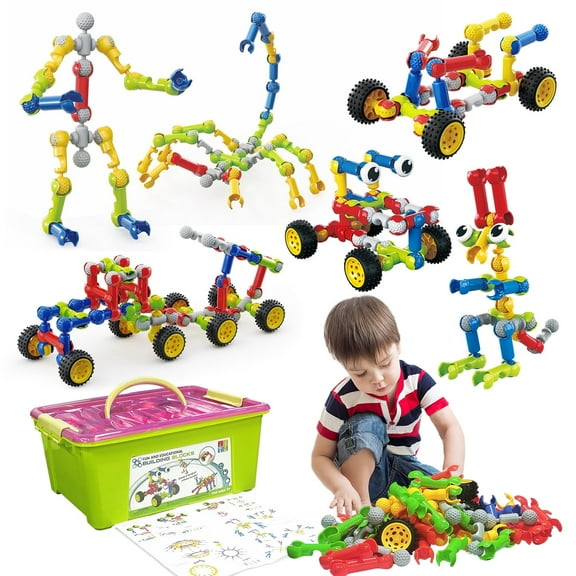 Stem Building Toys for 3 4 5 6 7 8 Year Old Boys Girls Kids,180 Pieces Building Blocks Educational Learning Toys with Large Storage Box,Ideal Christmas Birthday Gifts