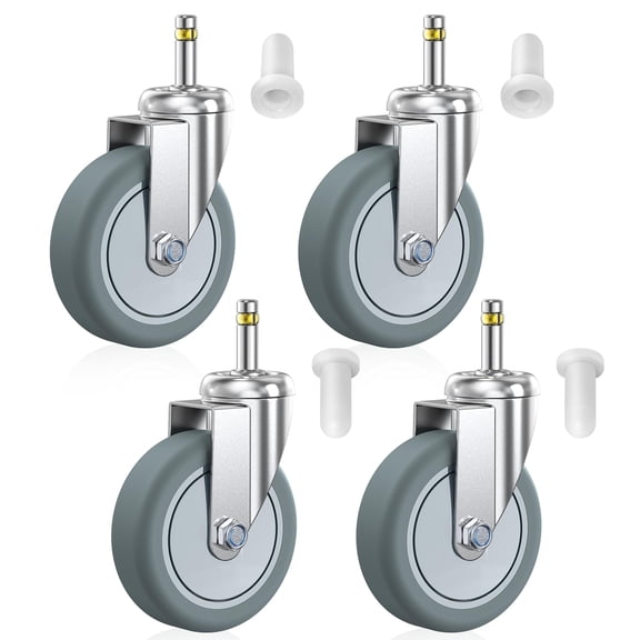 Stem Caster Wheels 100mm Casters Set of 4, 11mm Stem Diameter Swivel Castors Heavy Duty TPR Rubber Replacement Furniture Castor for Trolley, Stool, Mop Bucket, Grill, Shop Vac