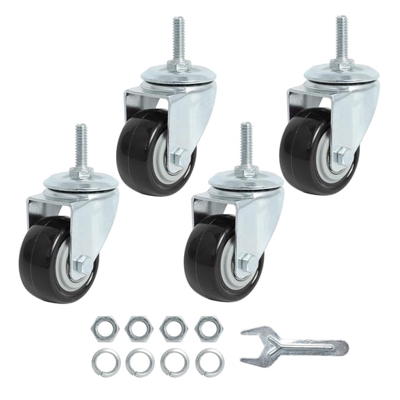 Stem Caster Wheels 2 Inch Heavy Duty Threaded Swivel Casters 1/4" - 20 x 1 Set of 4 for Wire Shelve Wheels P Anti-wear Smooth Casters, Black