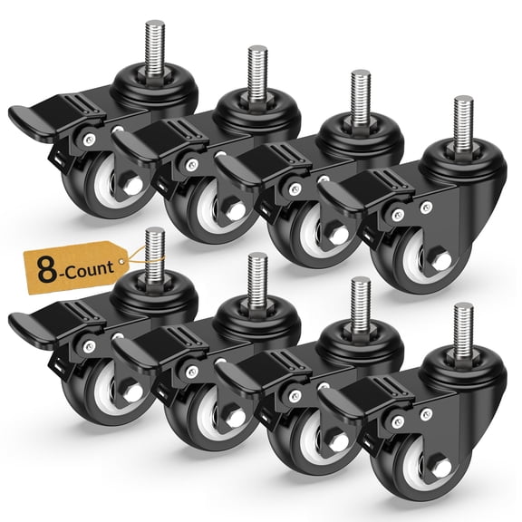 Stem Caster Wheels 2 Inch Total Locking Casters Set Of 4 Threaded 3/8" -16 X 1 (diameter Length 1") Swivel Heavy Duty Castors Black 8 Pack