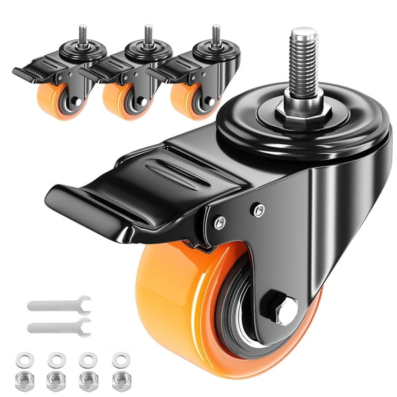 Stem Caster Wheels 2 inch Heavy Duty, Swivel Threaded Stem Mount Casters Set of 4 with American Size UNC 1/4"-20 x 1