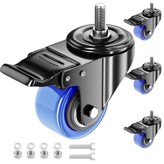 Stem Caster Wheels 2 inch Heavy Duty, Swivel Threaded Stem Mount Casters Set of 4 with American Size UNC 3/8"-16 x 1