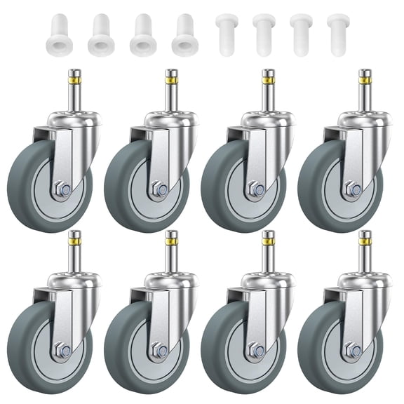 Stem Caster Wheels 3 Inch Casters Set Of 8 7/16-inch Diameter Swivel Castors Heavy Duty Tpr Rubber Replacement Castor For Cart Stool Mop Bucket Grill Shop Vac