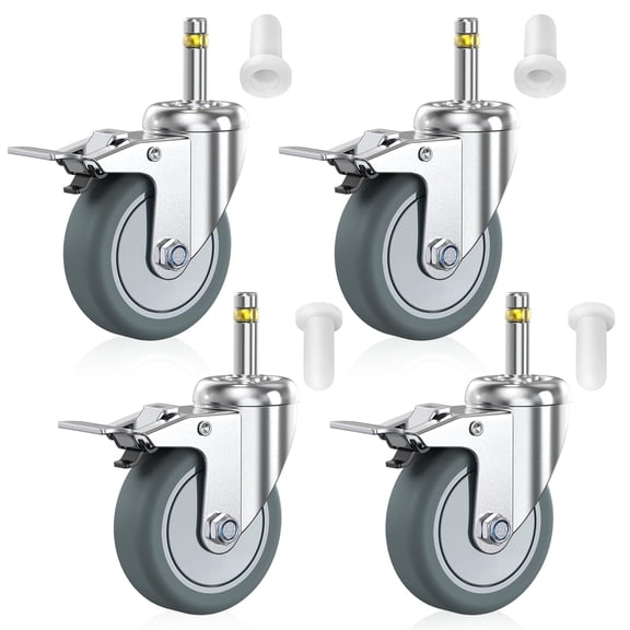 Stem Caster Wheels 3 Inch Locking Casters Set Of 4 7/16-inch Diameter Swivel Castor Heavy Duty Tpr Rubber Replacement Castors For Cart Stool Mop Bucket Grill Shop Vac