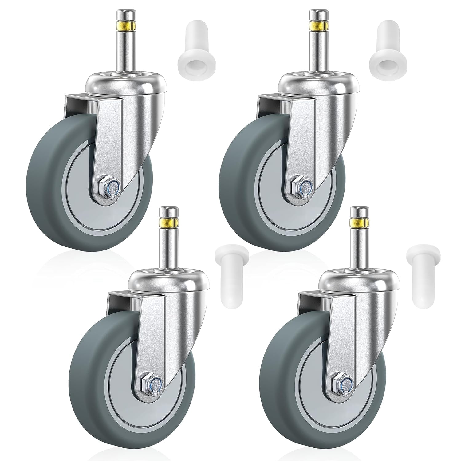 Stem Caster Wheels 3 inch Casters Set of 4, 7/16-Inch Stem Diameter Swivel Castors Heavy Duty TPR Rubber Replacement Castor for Cart, Stool, Mop Bucket, Grill, Shop Vac