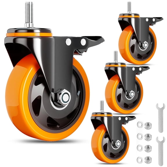 Stem Caster Wheels 5 Inch Heavy Duty Threaded Stem Mount Casters Set of 4 with American Size UNC 1/2"-13 x 1 Swivel Industrial Castors with Safety Dual Locking Wheel for Furniture and Cart