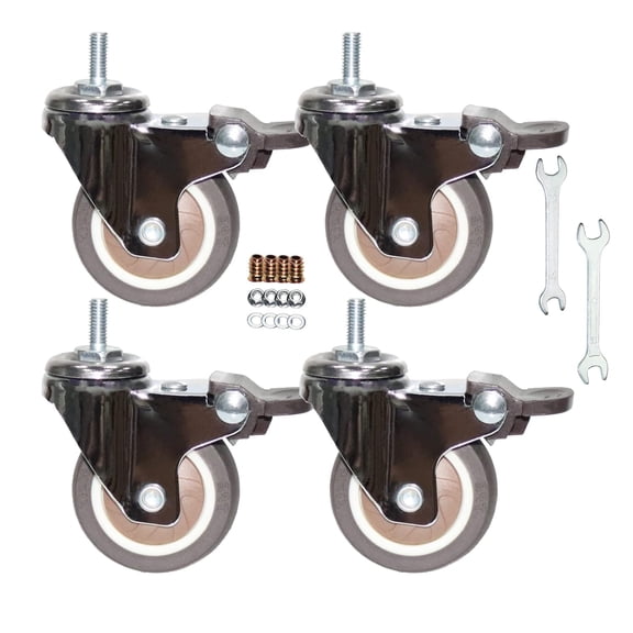 Stem Casters, 360 Degree Swivel Stem TPR Wheels with Metric M6-1.0x15mm Thread Industrial Castors for Carts, Furniture, Dolly, Workbench(2.0 Inch M6-1.0x15mm, with Brake)