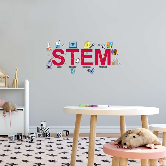 Stem Science Technology Engineering Math Test Tube Lab Study Experiments Atoms Microscope Scienctist Algebra Geometry Holiday Decorating Bedroom Wall Decal Sticker - Size: 40 In X 20 In