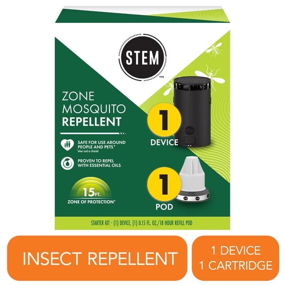 STEM Zone Mosquito Repellent Device Starter Kit with Refill Pod, Easy-to-Use Outdoor Insect Protection with Proven Essential Oils, People and Pet Safe, Solar and USB-C Charger, Waterproof (Pack of 1)