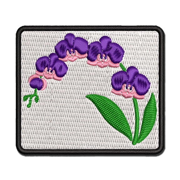 Stem of Orchids Flowers Applique Multi-Color Embroidered Iron-On Patch - 2.0 Inch Mini