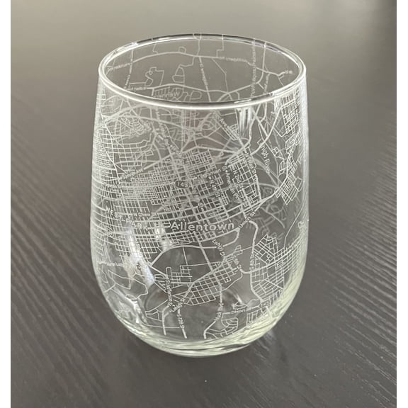 Stemless 17oz Wine Glass Urban City Map Allentown Pennsylvania