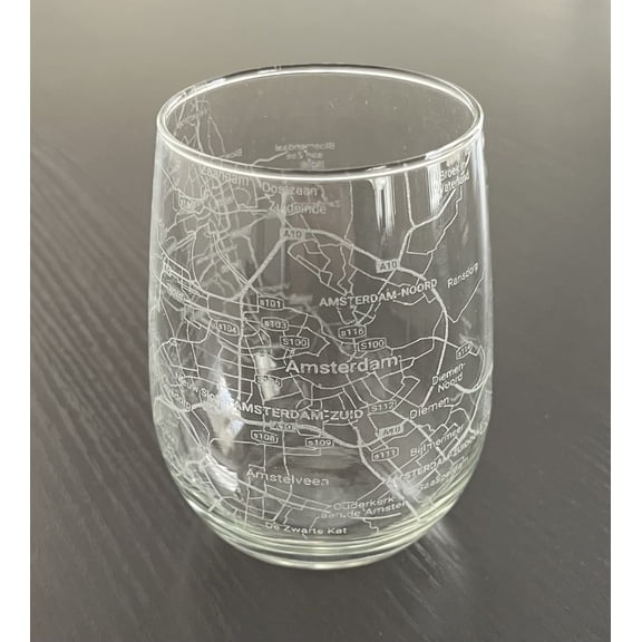 Stemless 17oz Wine Glass Urban City Map Amsterdam Netherlands