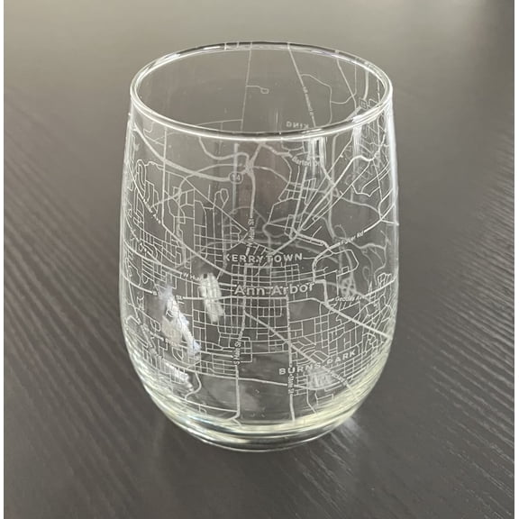 Stemless 17oz Wine Glass Urban City Map Ann Arbor Michigan