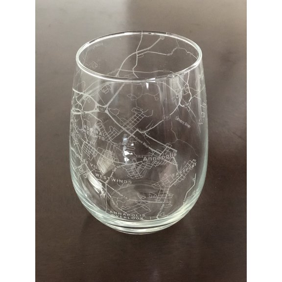 Stemless 17oz Wine Glass Urban City Map Annapolis Maryland
