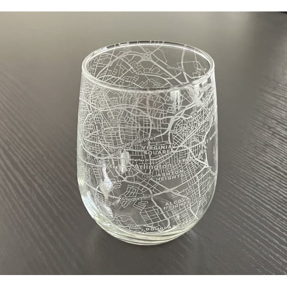 Stemless 17oz Wine Glass Urban City Map Arlington Virginia