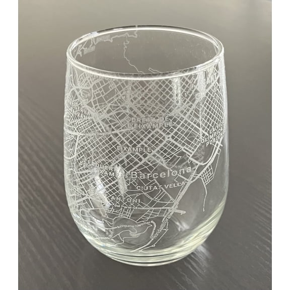 Stemless 17oz Wine Glass Urban City Map Barcelona Spain