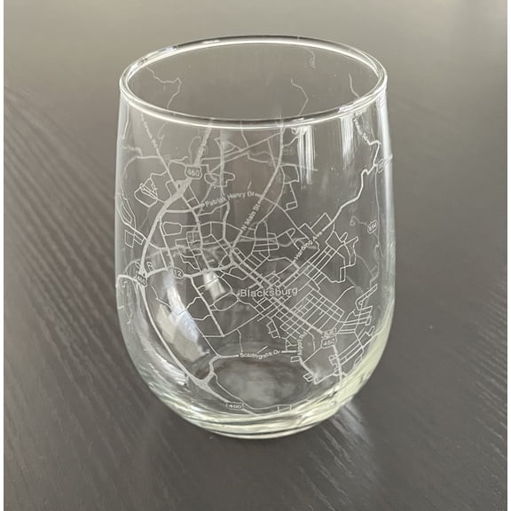 Stemless 17oz Wine Glass Urban City Map Blacksburg Virginia