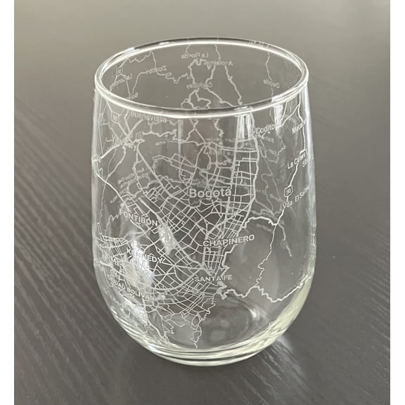Stemless 17oz Wine Glass Urban City Map Bogota Colombia