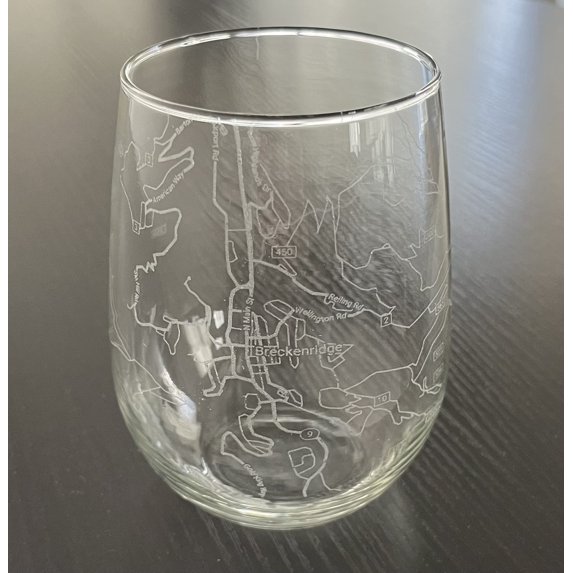 Stemless 17oz Wine Glass Urban City Map Breckenridge Colorado