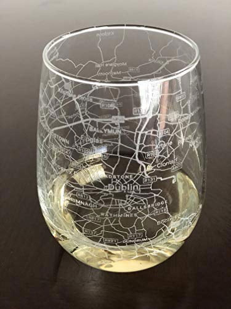 Stemless 17oz Wine Glass Urban City Map Dublin Ireland