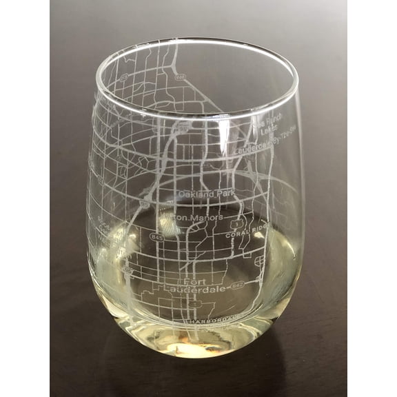 Stemless 17oz Wine Glass Urban City Map Fort Lauderdale Florida