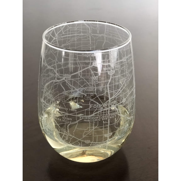 Stemless 17oz Wine Glass Urban City Map Fort Worth Texas