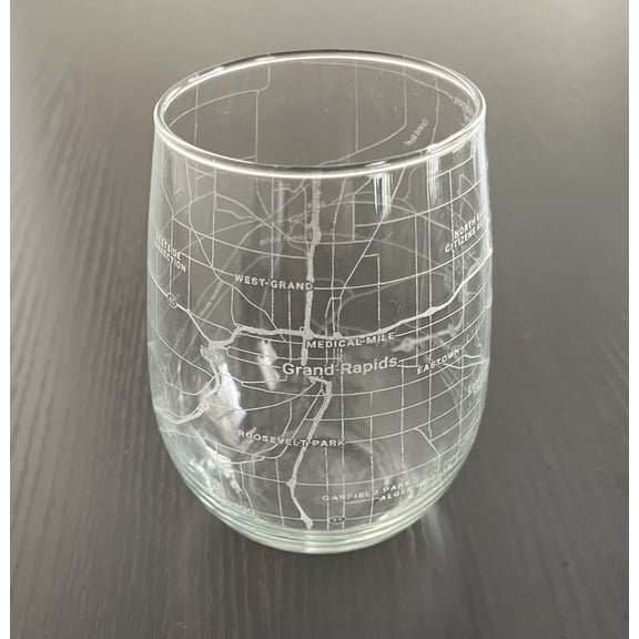 Stemless 17oz Wine Glass Urban City Map Grand Rapids Michigan