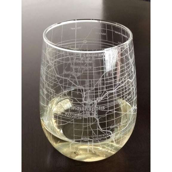 Stemless 17oz Wine Glass Urban City Map Indianapolis Indiana
