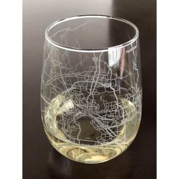 Stemless 17oz Wine Glass Urban City Map Jacksonville Florida