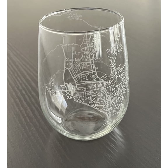 Stemless 17oz Wine Glass Urban City Map Lima Peru