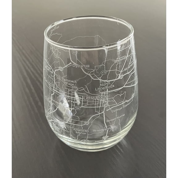 Stemless 17oz Wine Glass Urban City Map Little Rock Arkansas