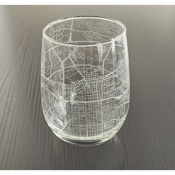 Stemless 17oz Wine Glass Urban City Map Montgomery Alabama