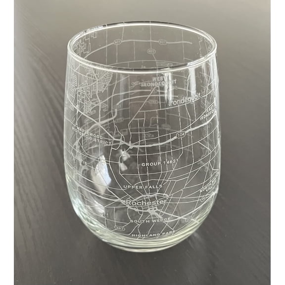 Stemless 17oz Wine Glass Urban City Map Rochester New York