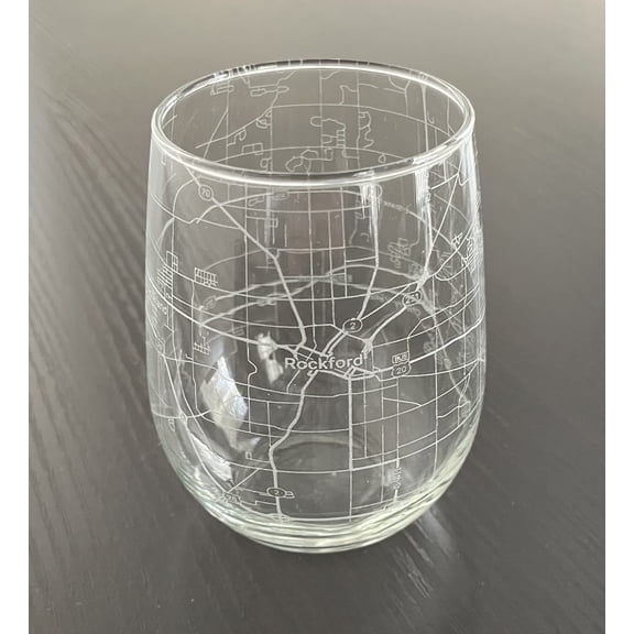 Stemless 17oz Wine Glass Urban City Map Rockford Illinois