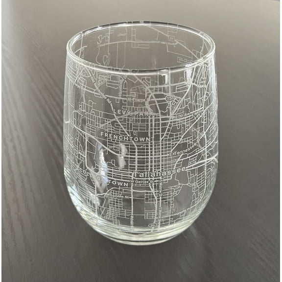 Stemless 17oz Wine Glass Urban City Map Tallahassee Florida