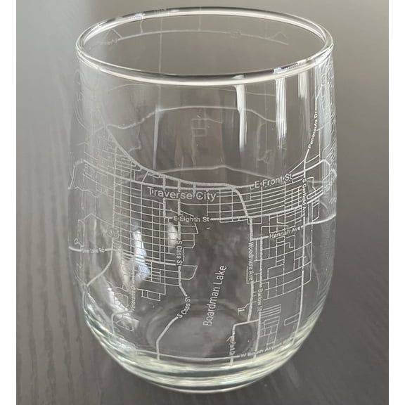 Stemless 17oz Wine Glass Urban City Map Traverse City Michigan