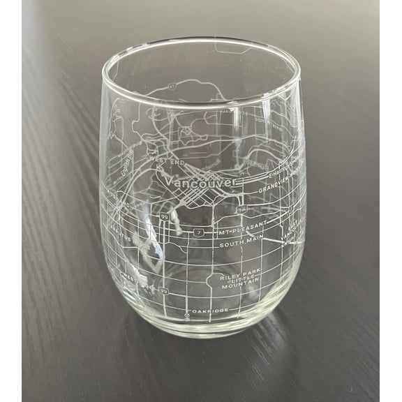 Stemless 17oz Wine Glass Urban City Map Vancouver BC Canada