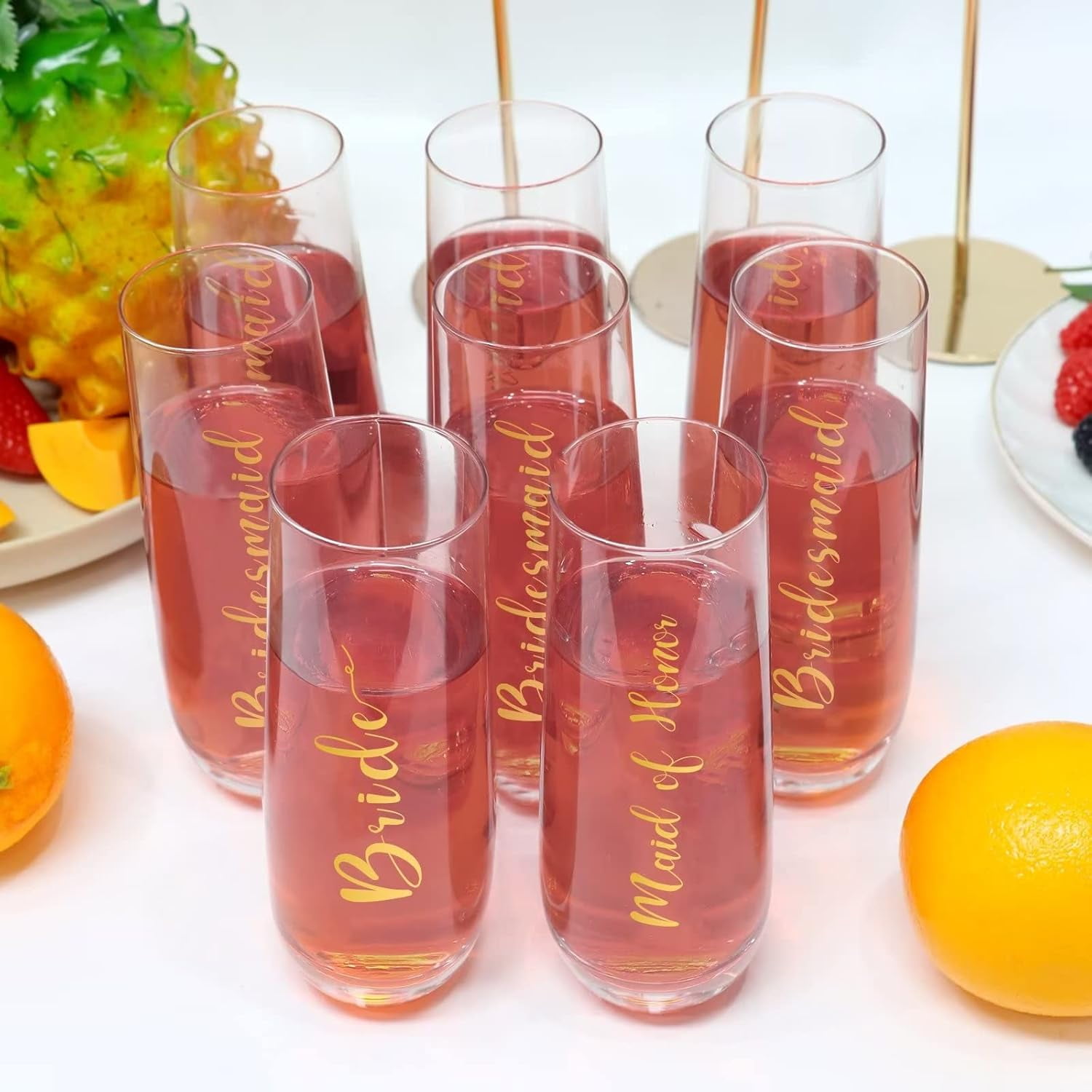 Stemless Champagne Flutes For Maid Of Honor, 9.3Oz Champagne Glasses, Sturd