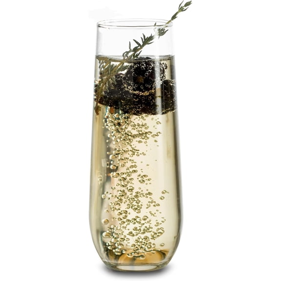 Stemless Champagne Flutes Glass Set of 12, Elegant 8.5 Oz Flute Glasses for Champagne, Clear Fluted Glassware