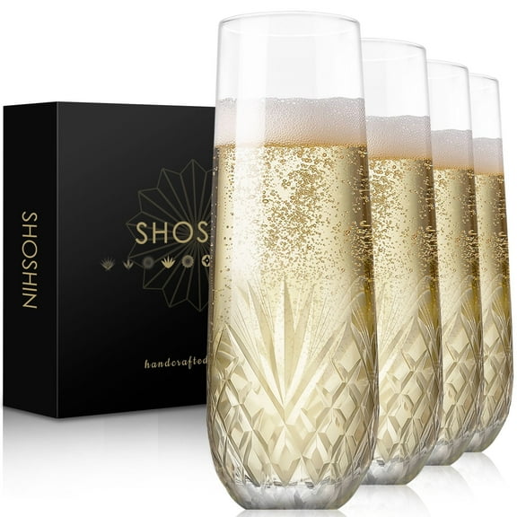 Stemless Champagne Flutes, Hand Made, Set of 4, Toasting champagne glasses, Wedding Party Cocktail Cups, Wine Flute, Mimosa Glasses Set, Water Glasses, Highball Glass, 9.5oz