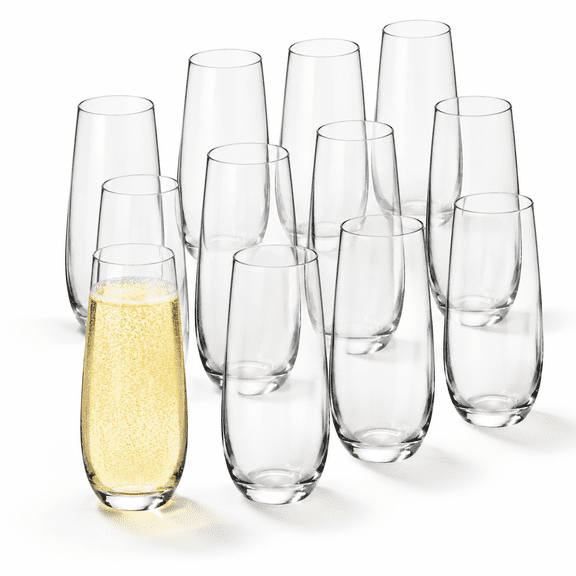 Stemless Champagne Flutes Set Of 12 Crystal Gl8 Oz Glasses Prosecco Mimosa